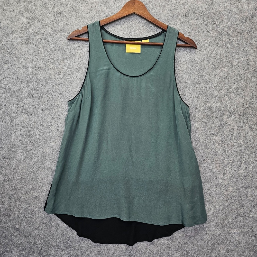 Anthropologie Silk‎ Tank Top Womens 10 M Green Black Colorblock Coquette MAEVE